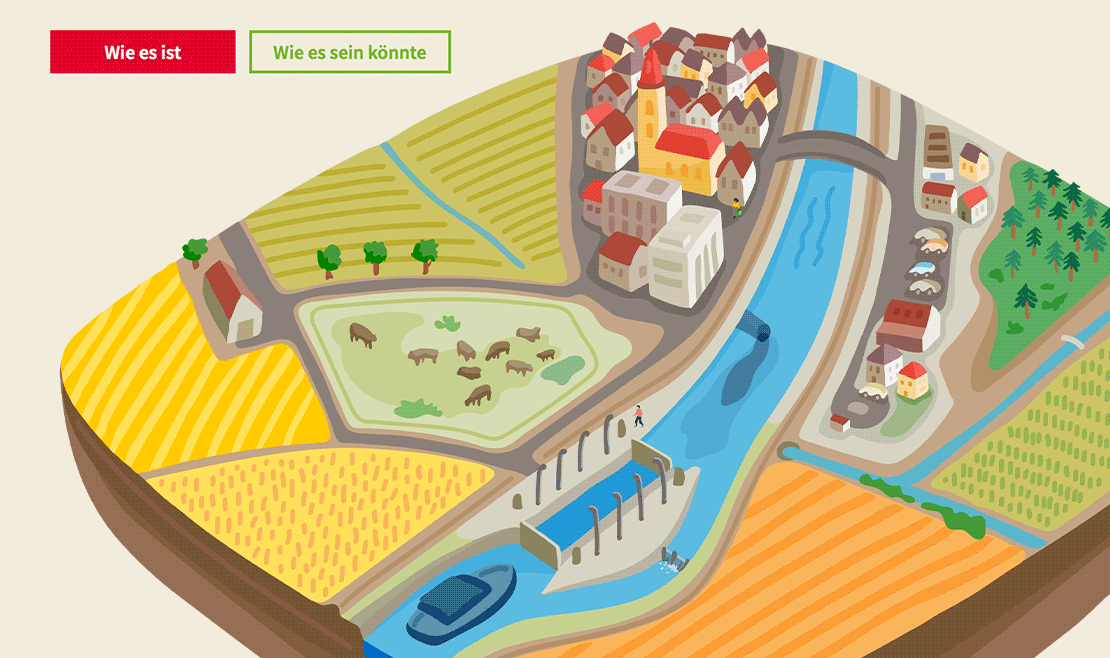 Bewegte NABU Infografik zum Thema: `Krisenfeste Flusslandschaften schaffen und schützen`